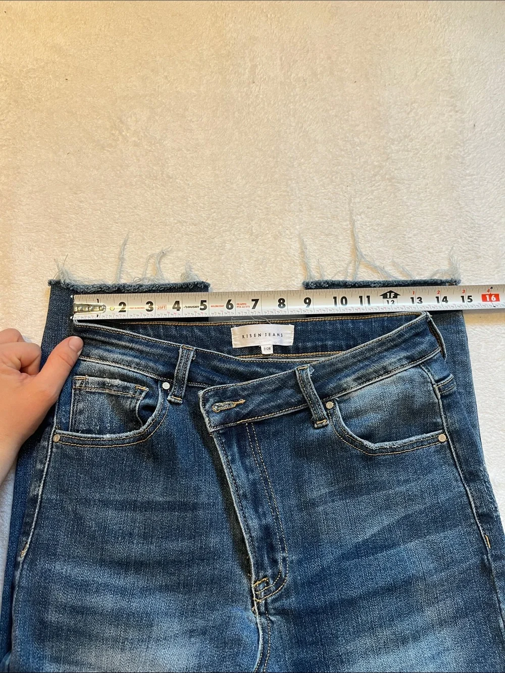 High-Rise Raw Hem Straight Jeans in Medium Blue - Picture 5 of 9